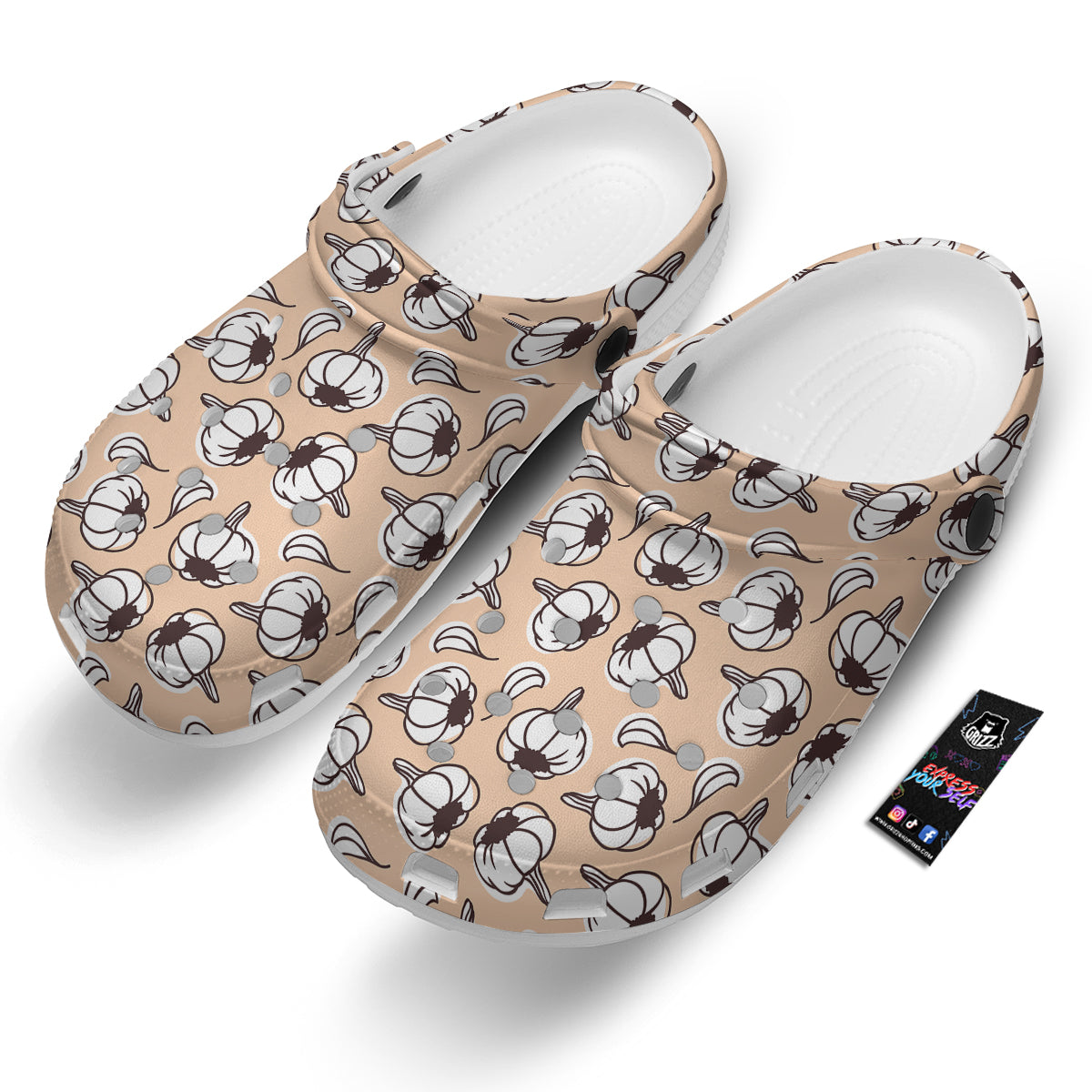 Beige Garlic Print Pattern Clog-grizzshop