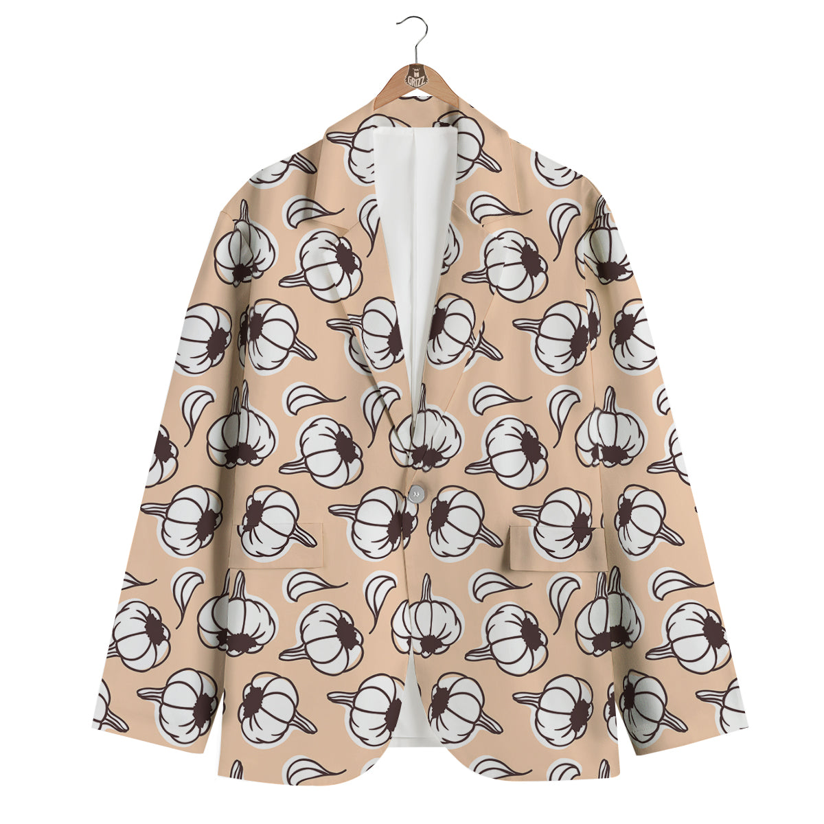 Beige Garlic Print Pattern Men's Blazer-grizzshop