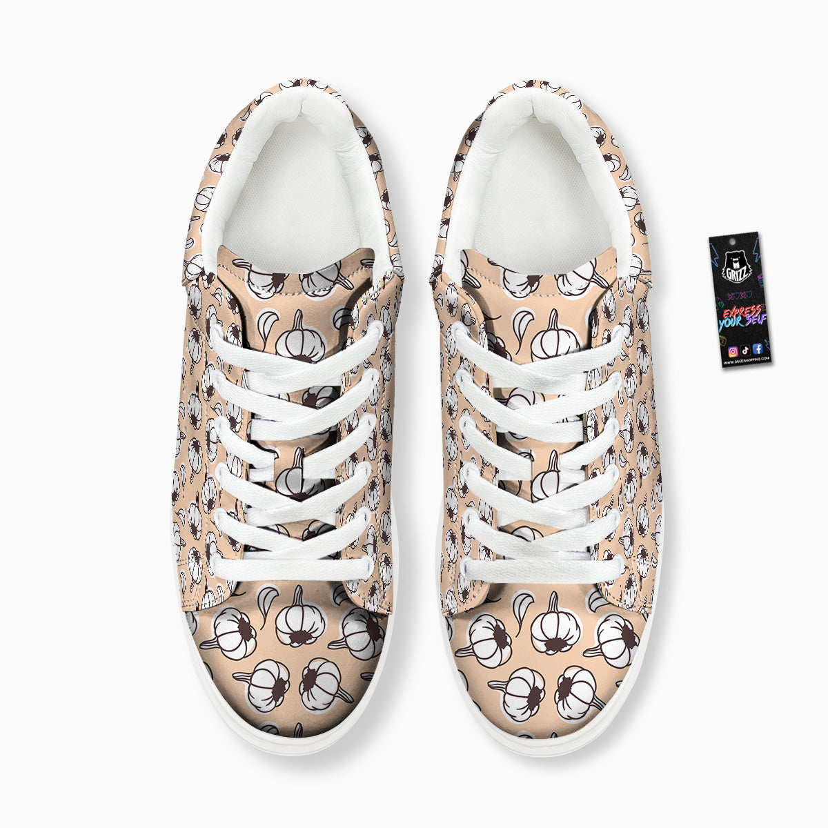 Beige Garlic Print Pattern Platform Shoes-grizzshop