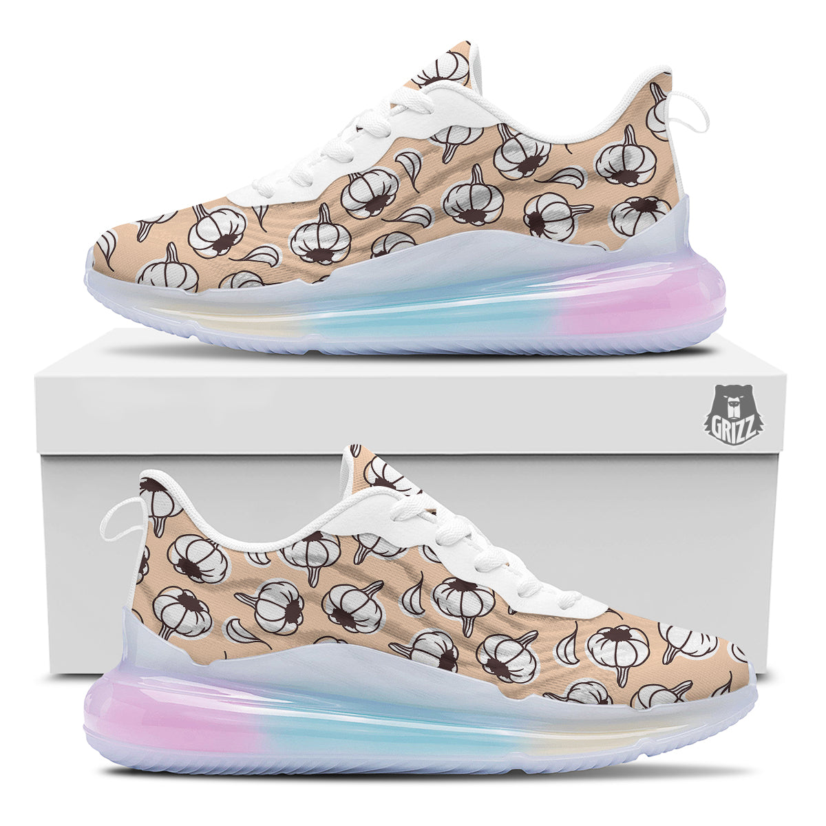 Beige Garlic Print Pattern Running Sneakers-grizzshop