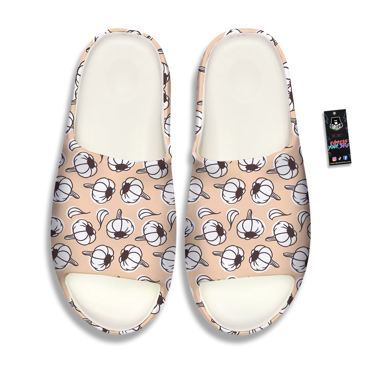 Beige Garlic Print Pattern Sandals-grizzshop