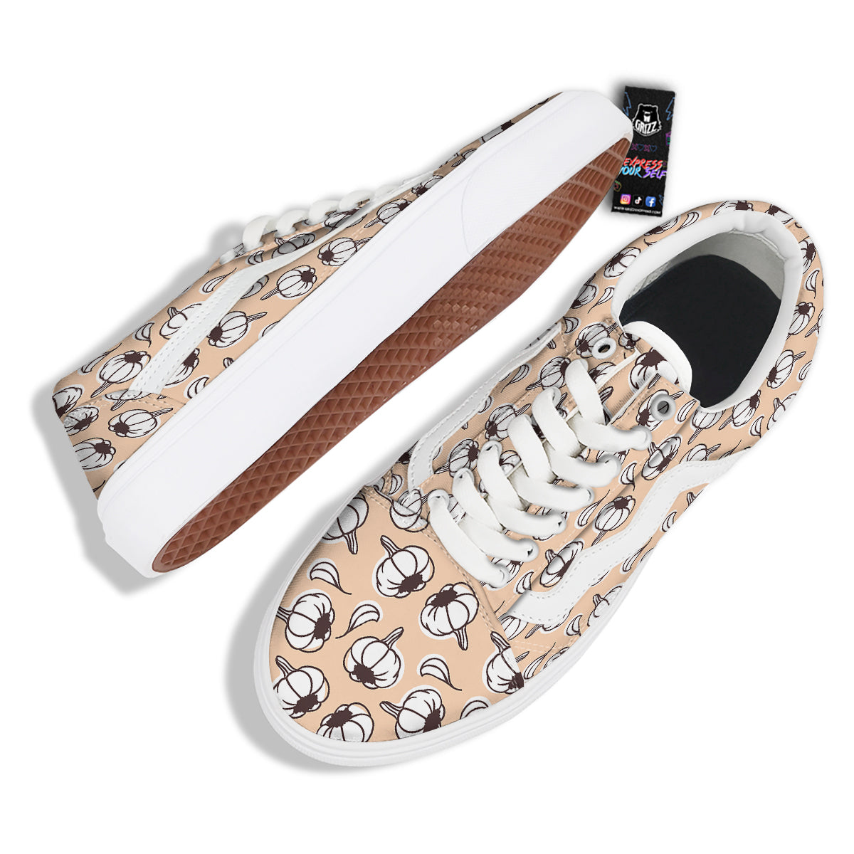 Beige Garlic Print Pattern Skate Shoes-grizzshop