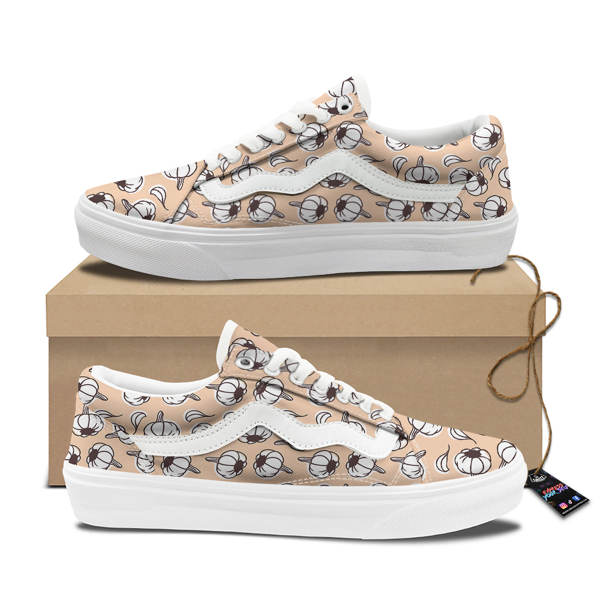 Beige Garlic Print Pattern Skate Shoes-grizzshop