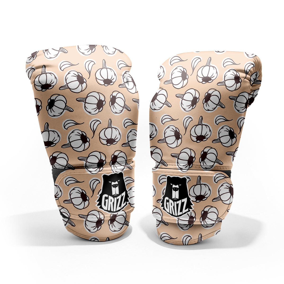 Beige Garlic Print Pattern Sparring Gloves-grizzshop