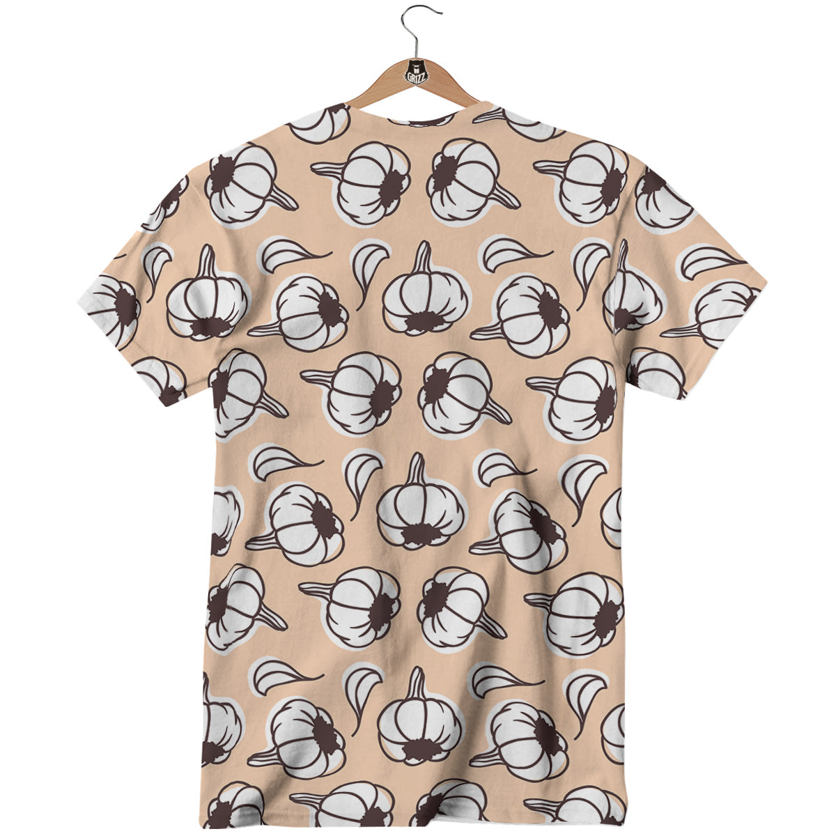 Beige Garlic Print Pattern T-Shirt-grizzshop