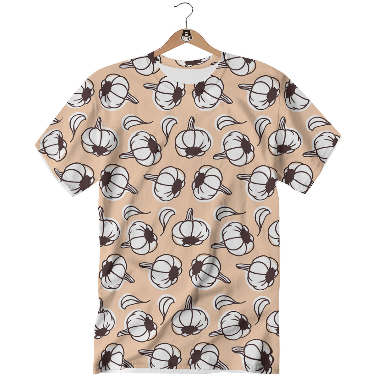 Beige Garlic Print Pattern T-Shirt-grizzshop