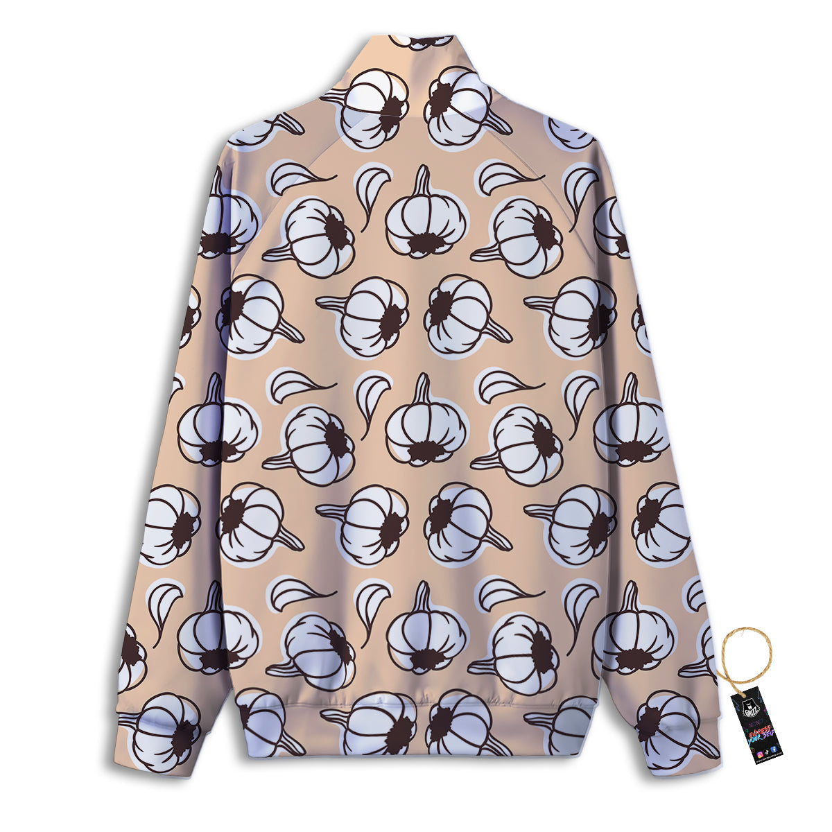 Beige Garlic Print Pattern Track Jacket-grizzshop