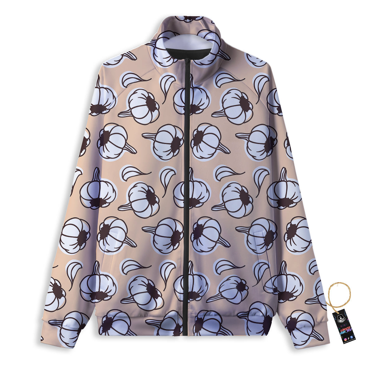 Beige Garlic Print Pattern Track Jacket-grizzshop