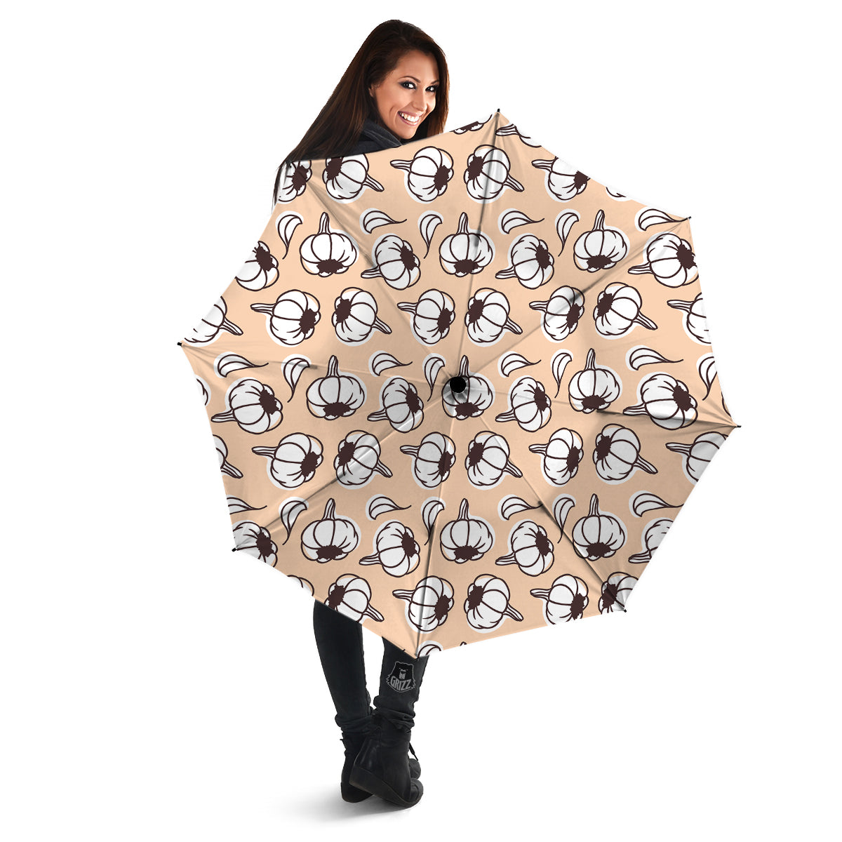 Beige Garlic Print Pattern Umbrella-grizzshop