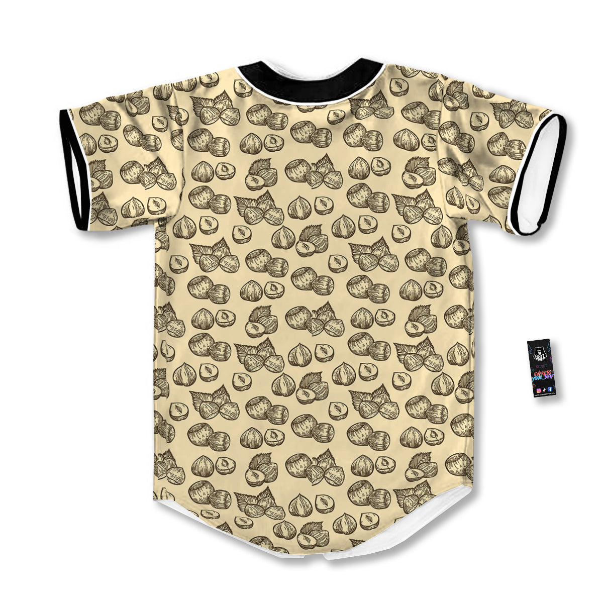 Beige Hazelnuts Print Pattern Baseball Jersey-grizzshop