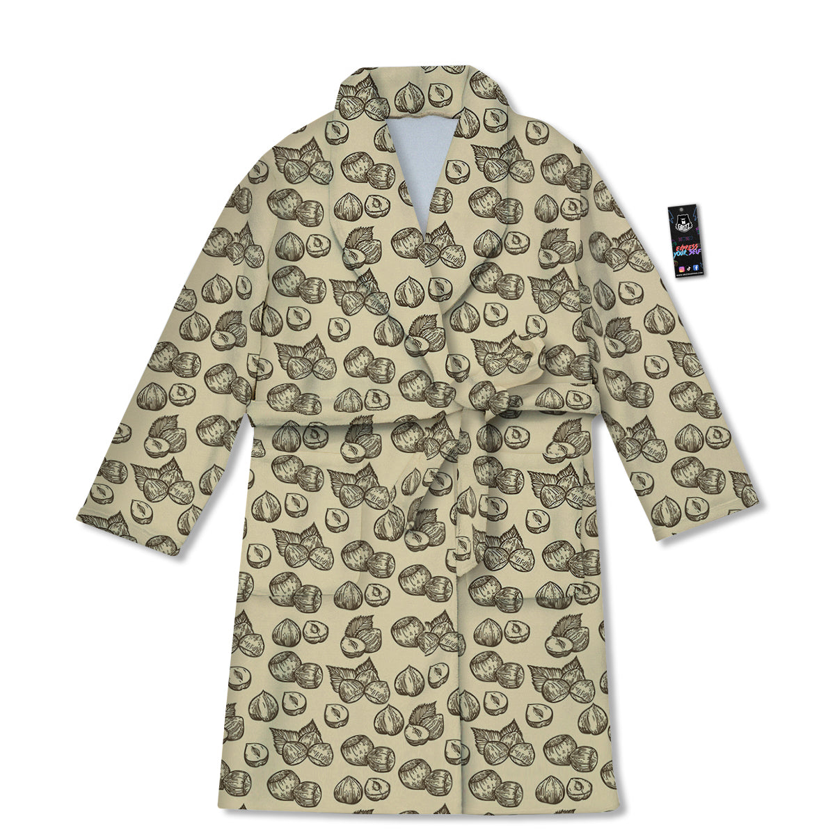 Beige Hazelnuts Print Pattern Bathrobe-grizzshop