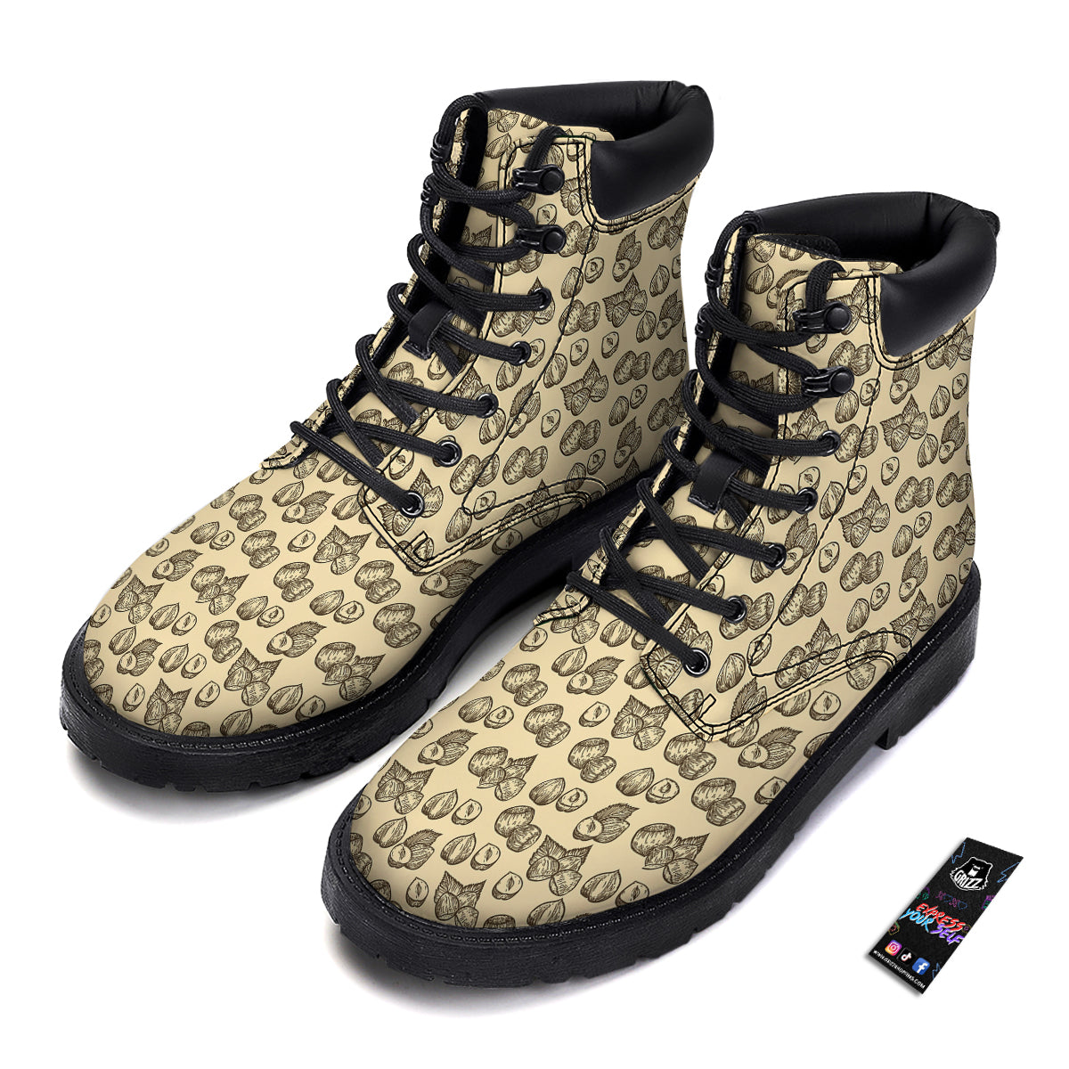 Beige Hazelnuts Print Pattern Boots-grizzshop