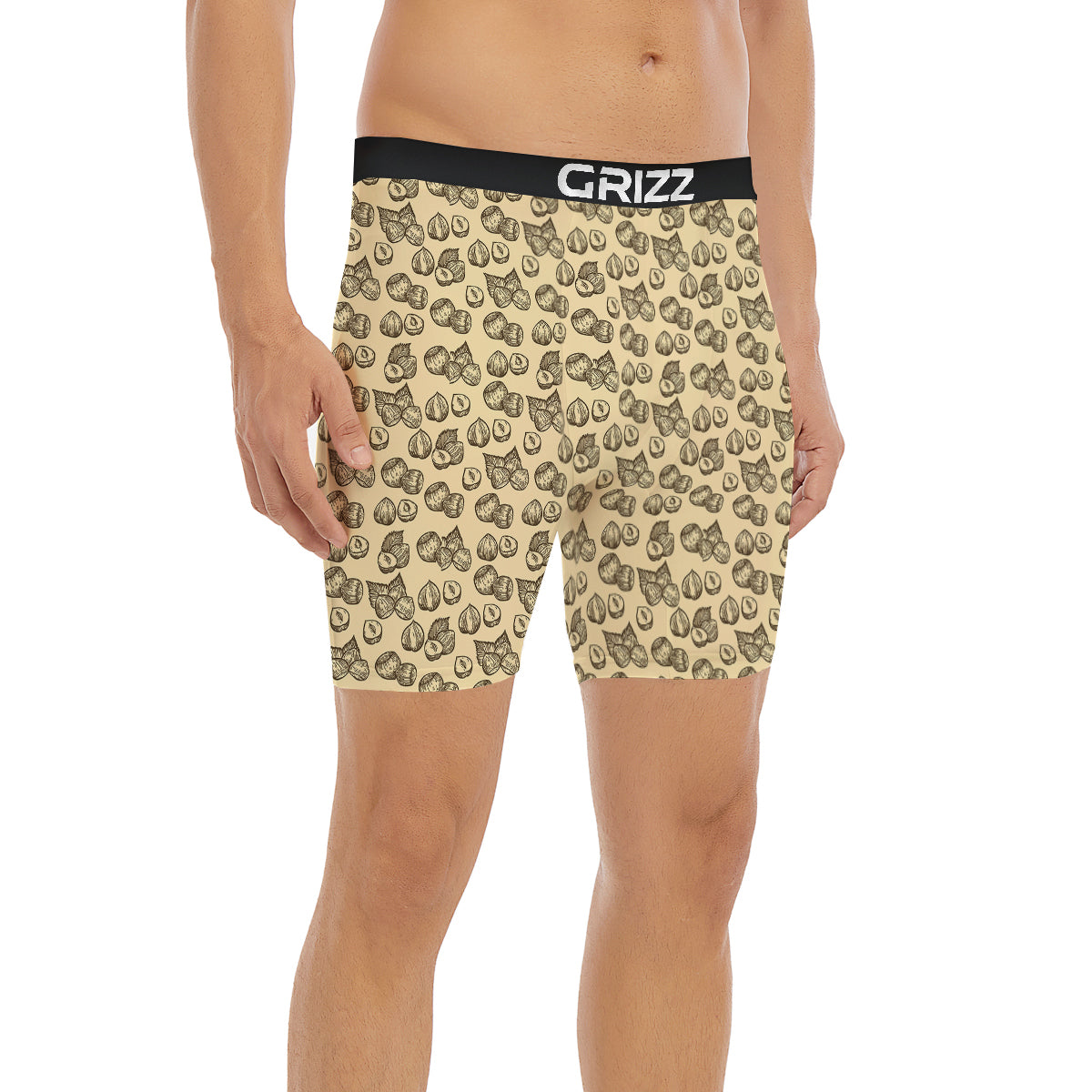 Beige Hazelnuts Print Pattern Boxer Briefs-grizzshop