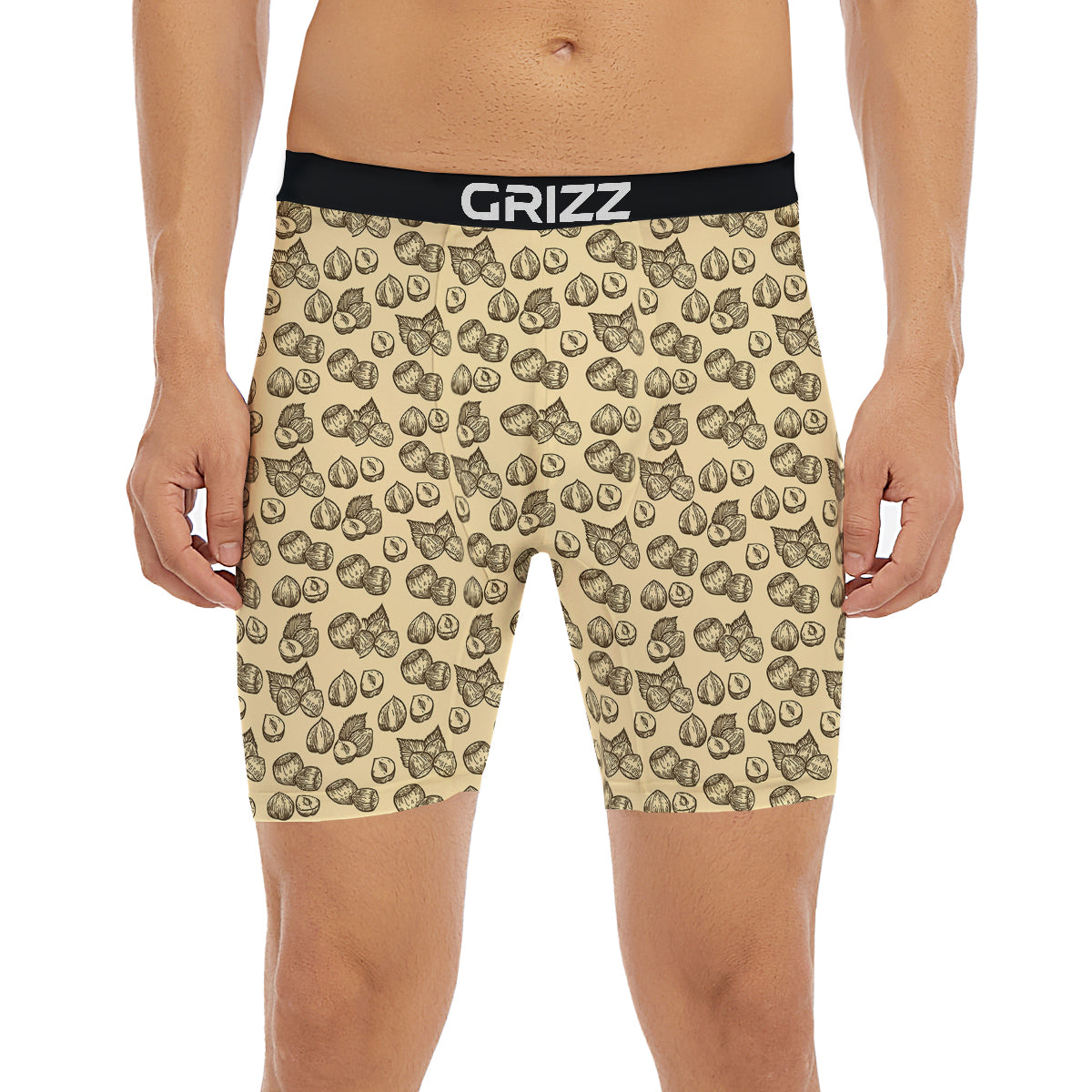 Beige Hazelnuts Print Pattern Boxer Briefs-grizzshop