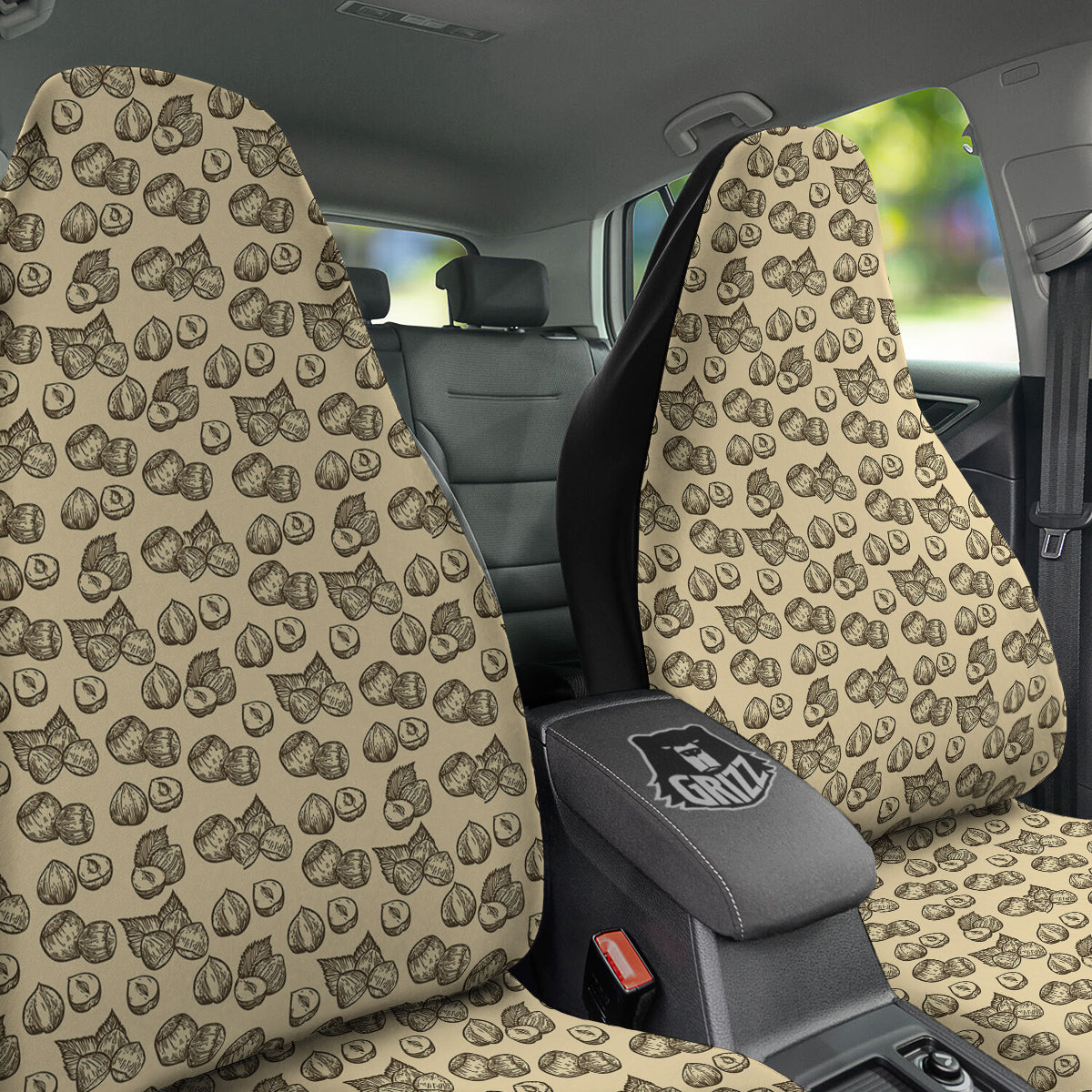 Beige Hazelnuts Print Pattern Car Seat Covers-grizzshop