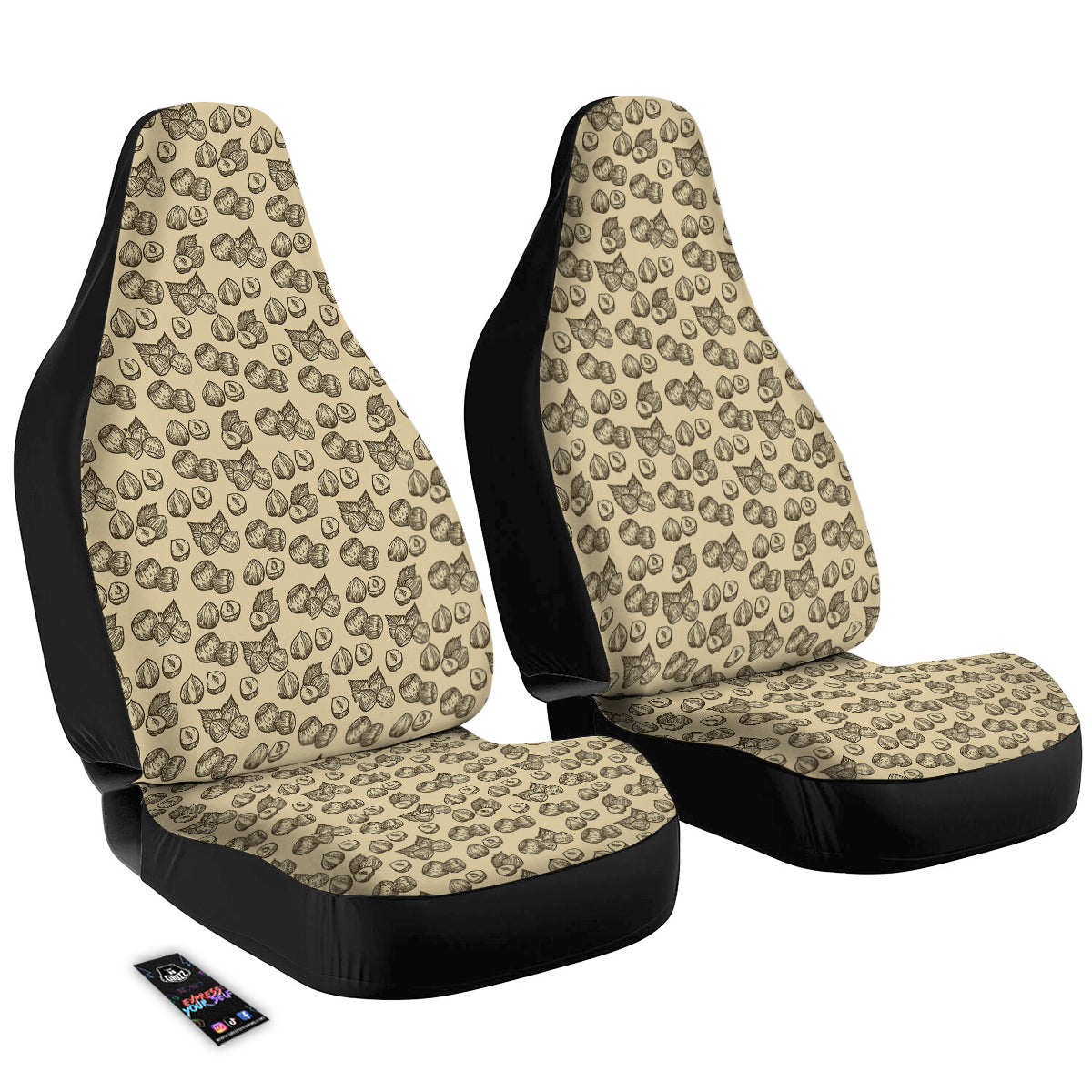 Beige Hazelnuts Print Pattern Car Seat Covers-grizzshop