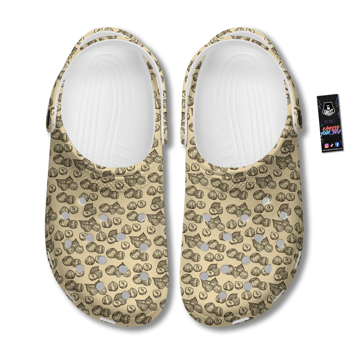 Beige Hazelnuts Print Pattern Clog-grizzshop