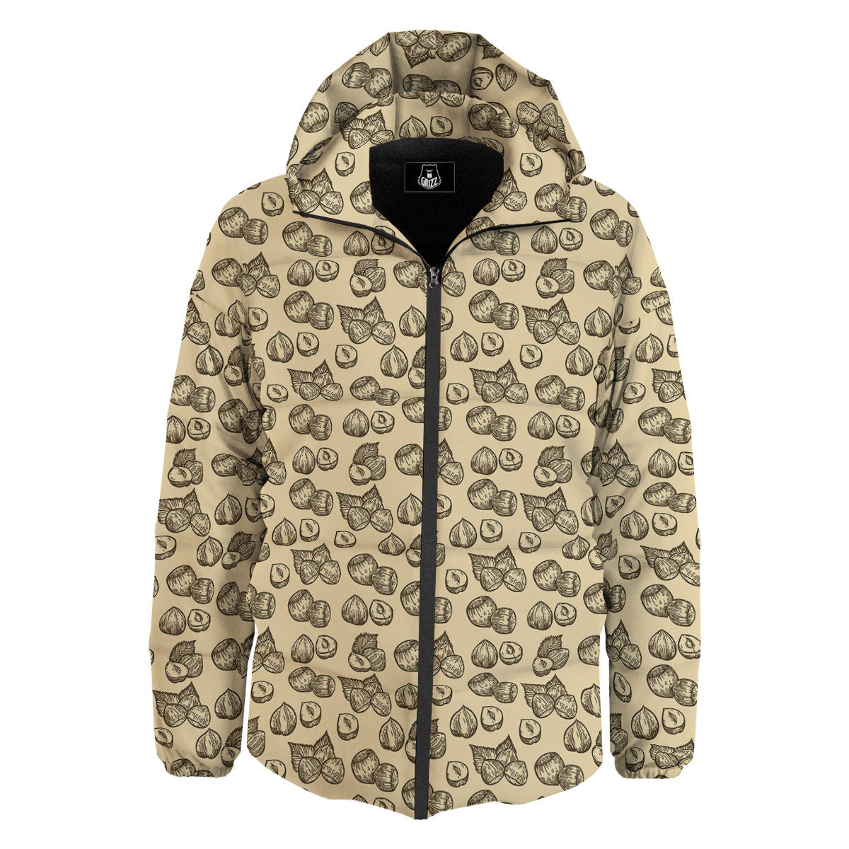 Beige Hazelnuts Print Pattern Down Jacket-grizzshop