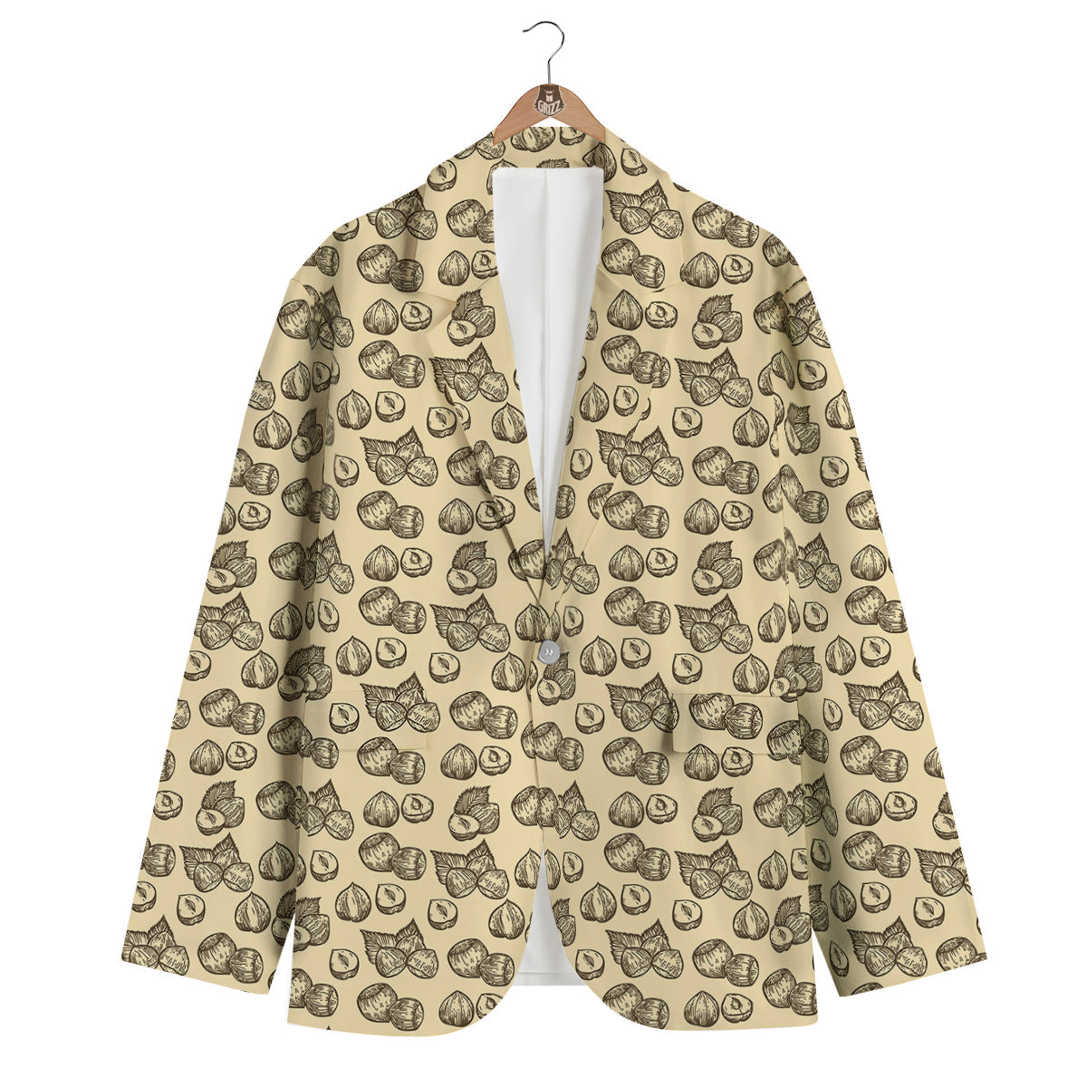 Beige Hazelnuts Print Pattern Men's Blazer-grizzshop