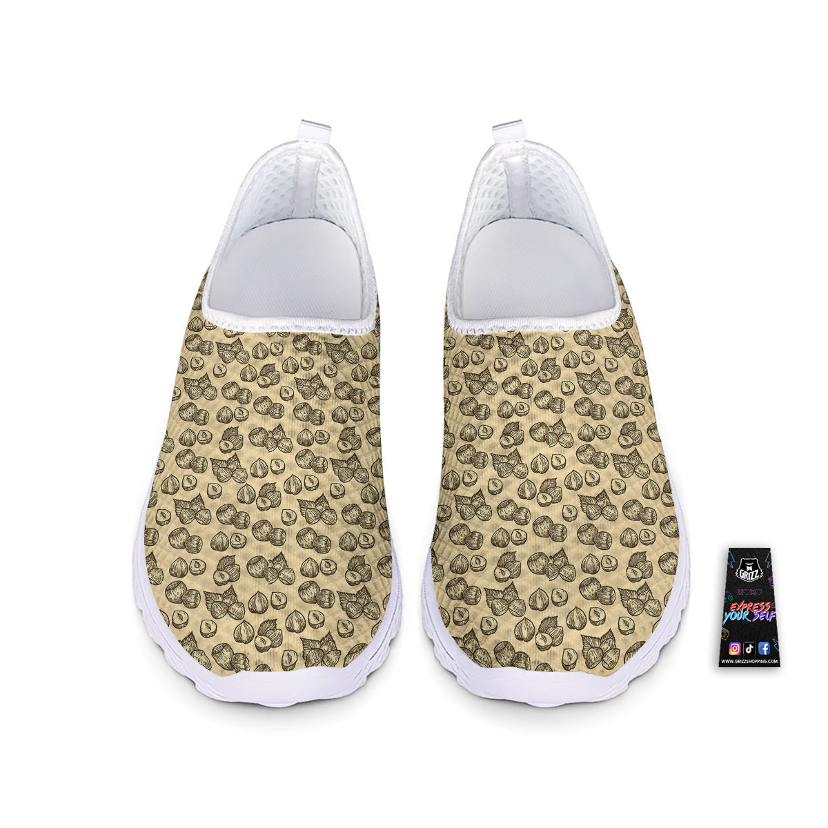Beige Hazelnuts Print Pattern Nurse Shoes-grizzshop