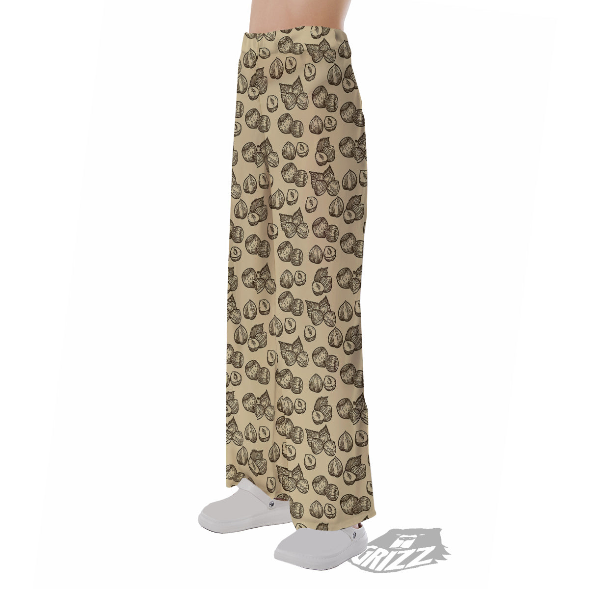 Beige Hazelnuts Print Pattern Pajama Pants-grizzshop