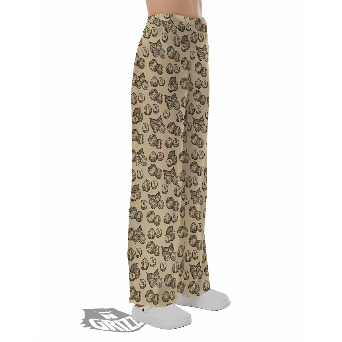 Beige Hazelnuts Print Pattern Pajama Pants-grizzshop