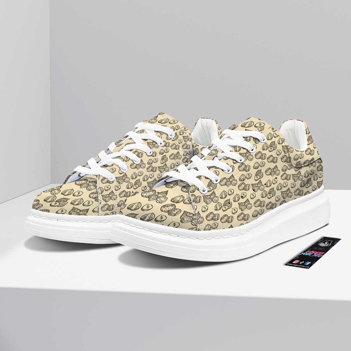 Beige Hazelnuts Print Pattern Platform Shoes-grizzshop