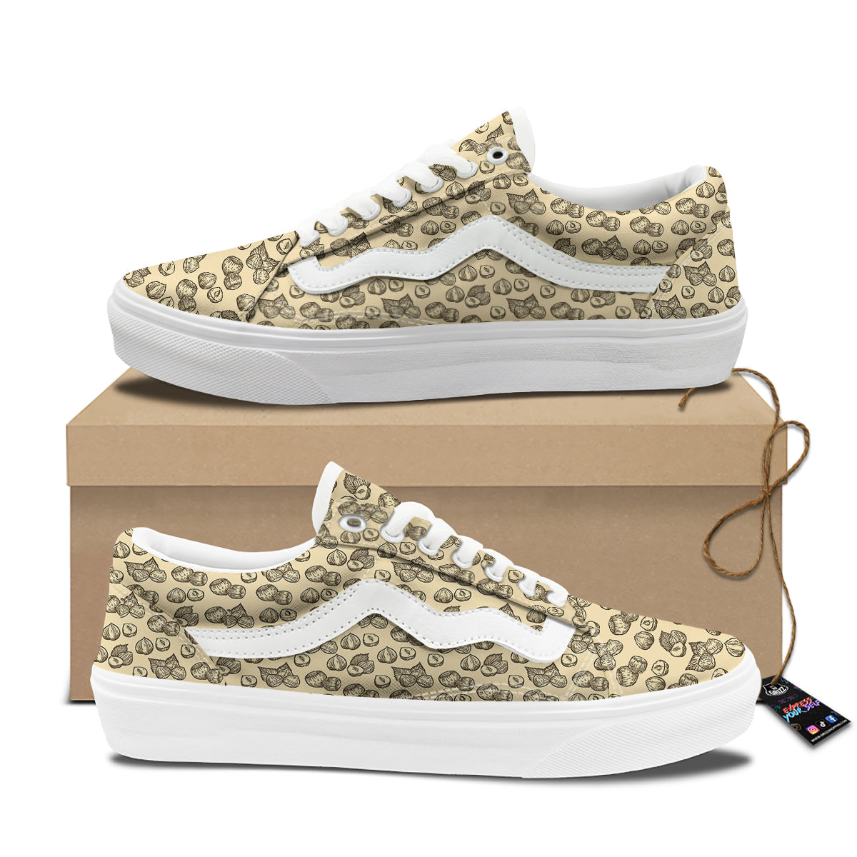 Beige Hazelnuts Print Pattern Skate Shoes-grizzshop