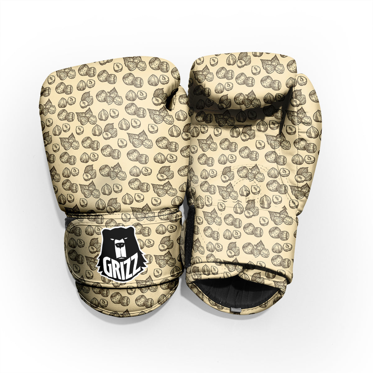 Beige Hazelnuts Print Pattern Sparring Gloves-grizzshop
