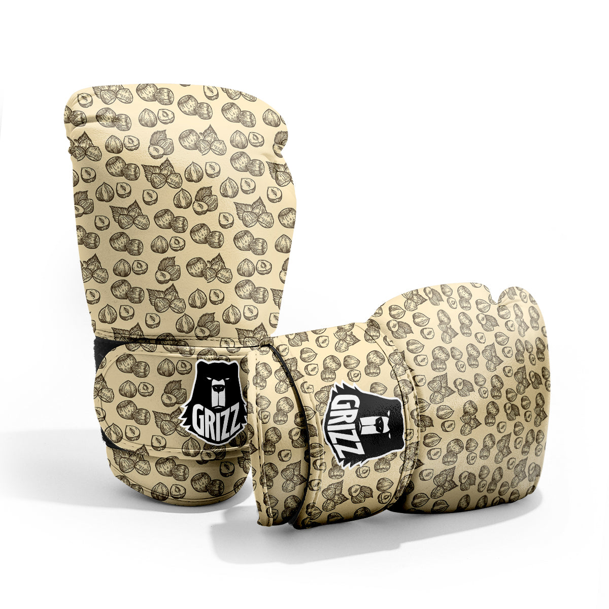 Beige Hazelnuts Print Pattern Sparring Gloves-grizzshop