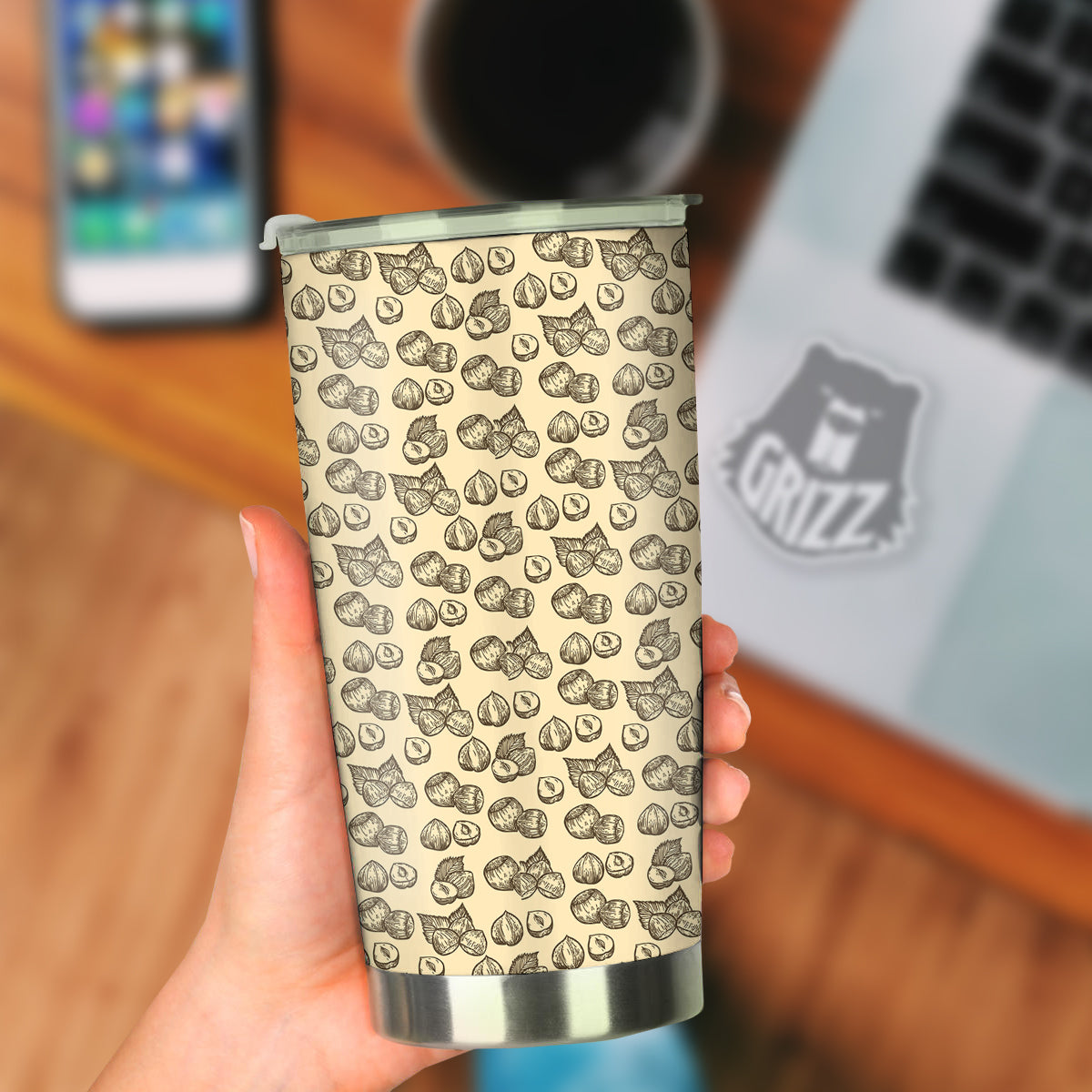 Beige Hazelnuts Print Pattern Tumbler-grizzshop