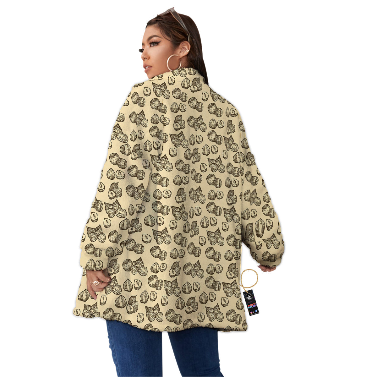Beige Hazelnuts Print Pattern Women's Sherpa Jacket-grizzshop
