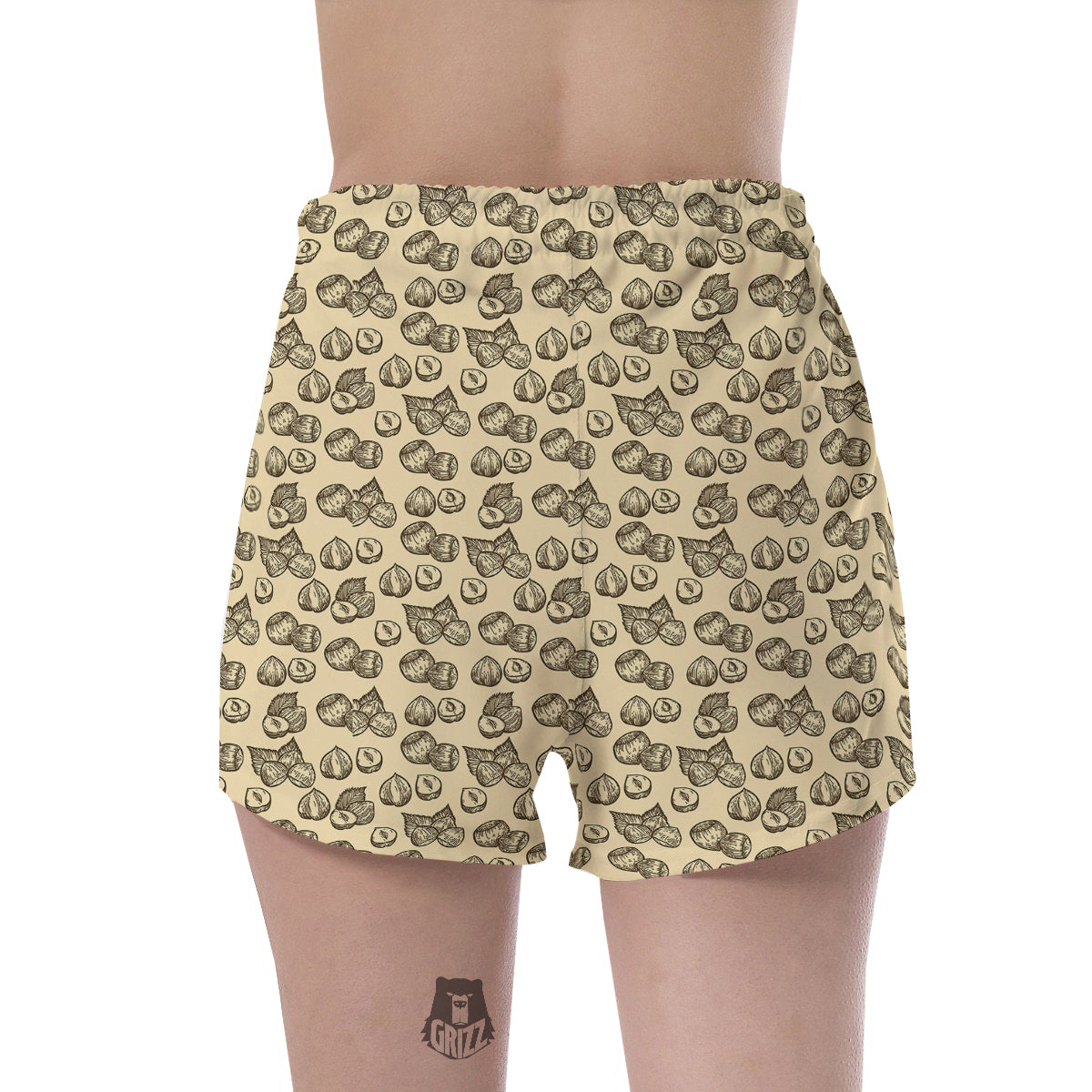 Beige Hazelnuts Print Pattern Women's Shorts-grizzshop
