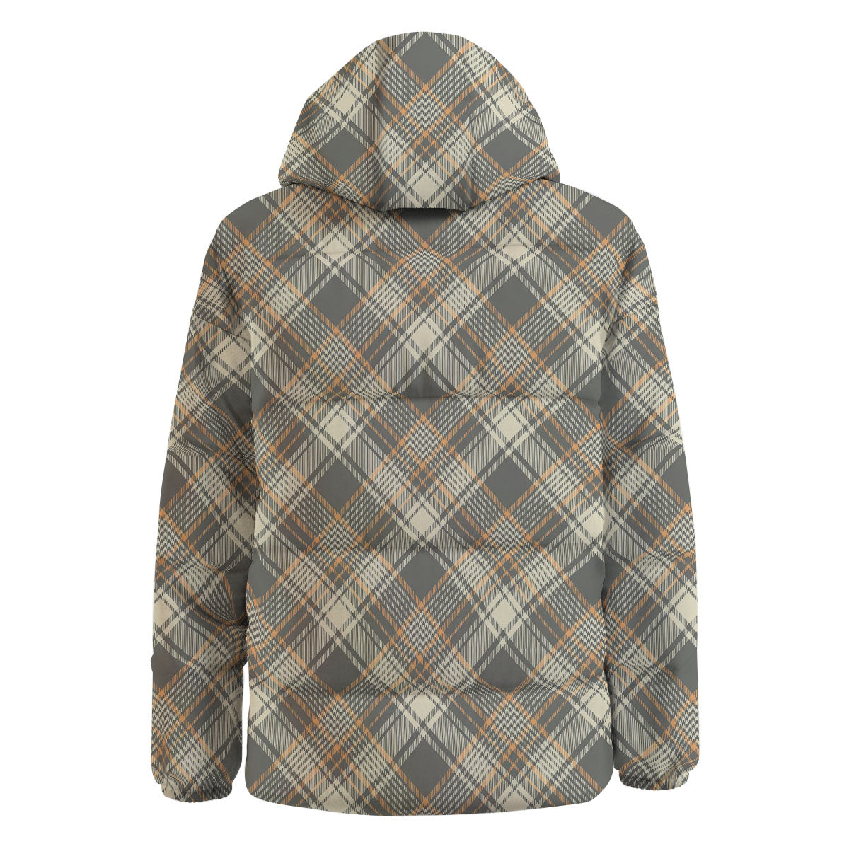Beige Plaid And Grey Print Pattern Down Jacket-grizzshop