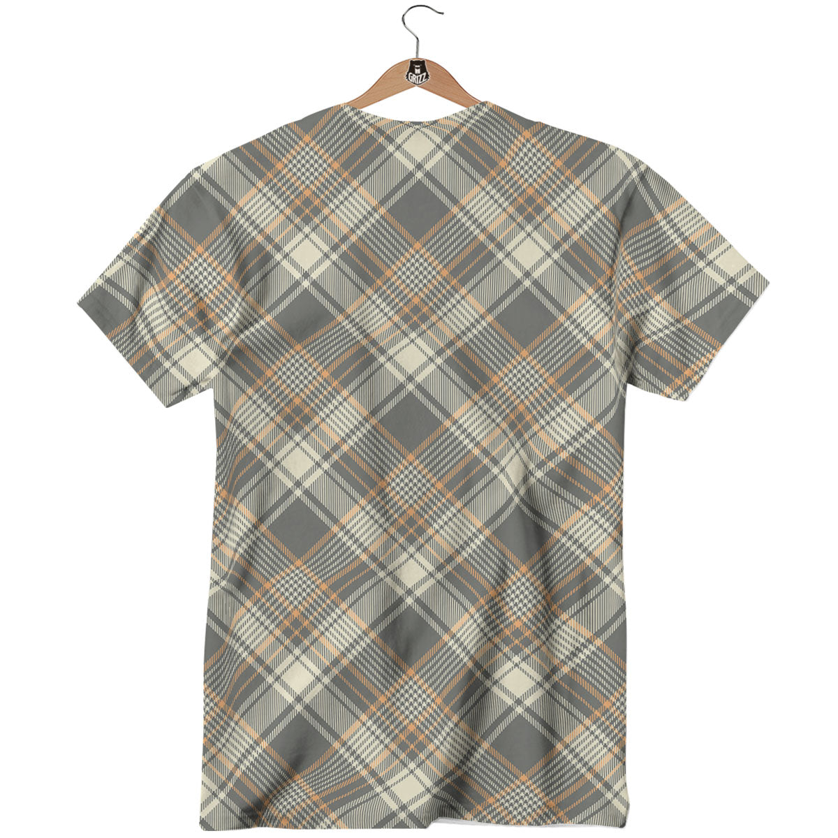 Beige Plaid And Grey Print Pattern T-Shirt-grizzshop