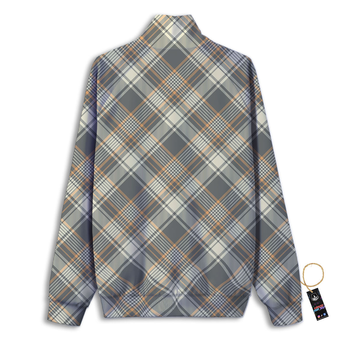 Beige Plaid And Grey Print Pattern Track Jacket-grizzshop