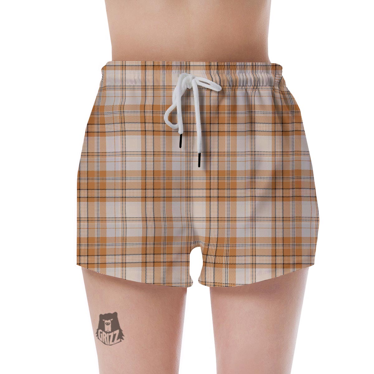 Beige Plaid Tartan Print Women's Shorts-grizzshop