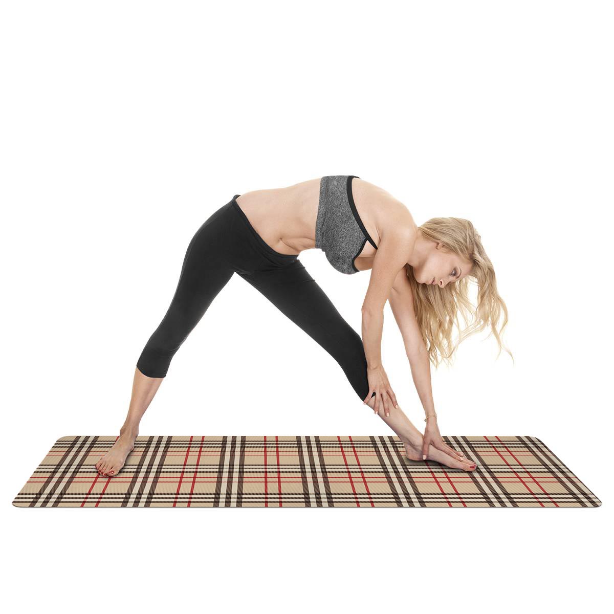 Beige Plaid Tartan Thin Yoga Mat-grizzshop