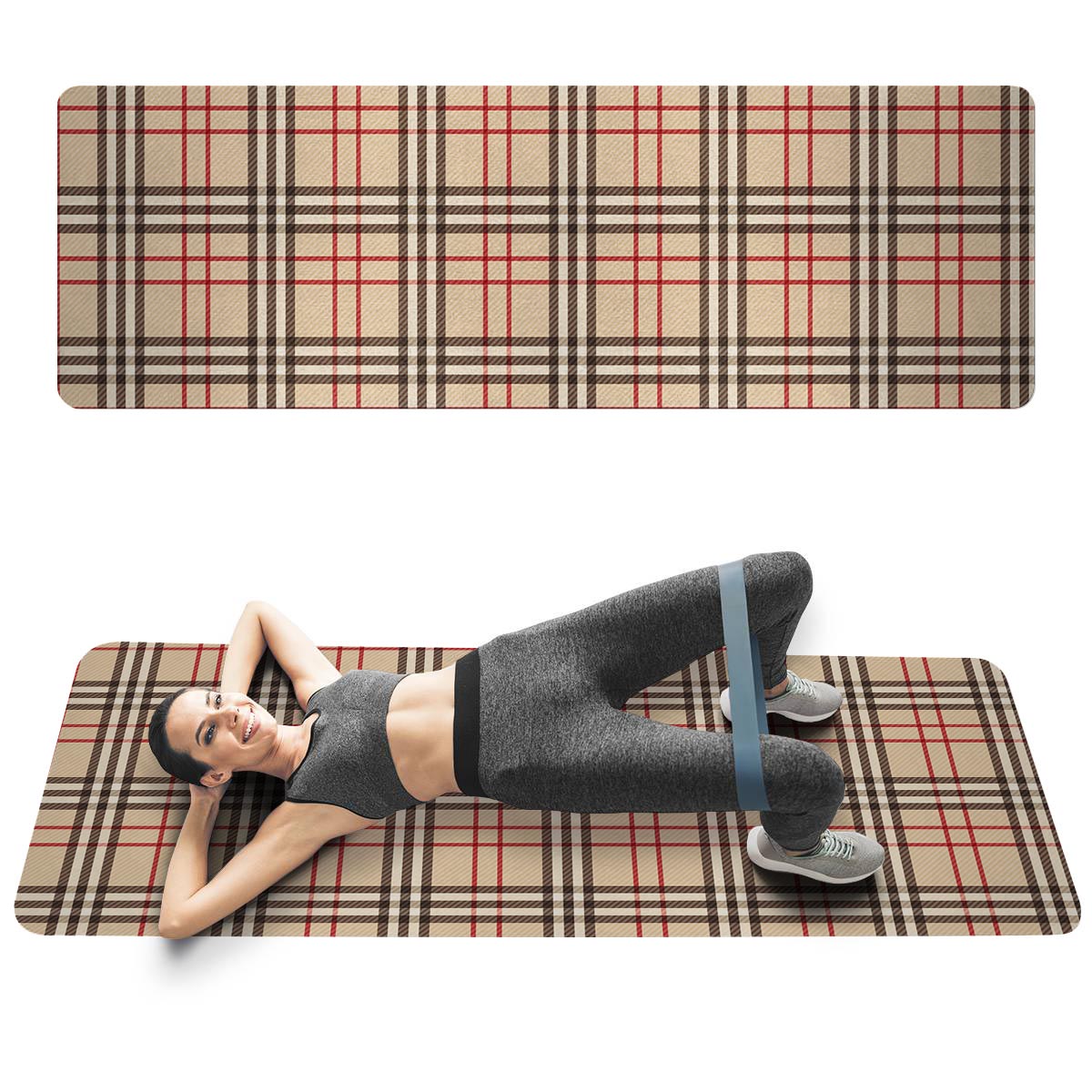 Beige Plaid Tartan Thin Yoga Mat-grizzshop