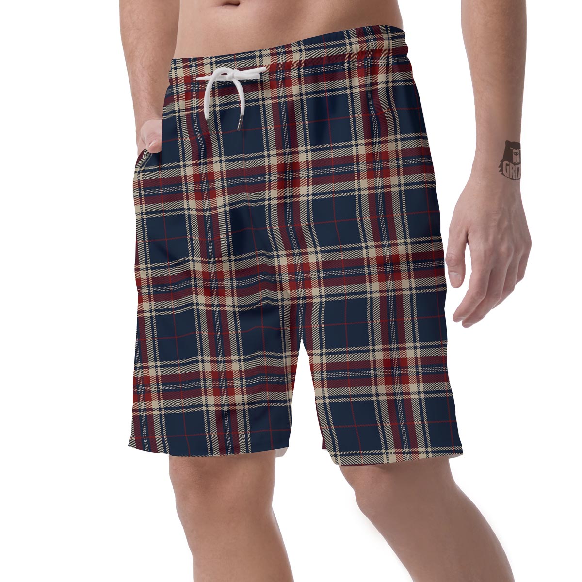 Beige Red And Blue Plaid Tartan Men's Shorts-grizzshop