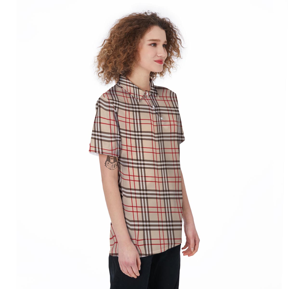 Beige Plaid Tartan Women's Golf Shirts-grizzshop