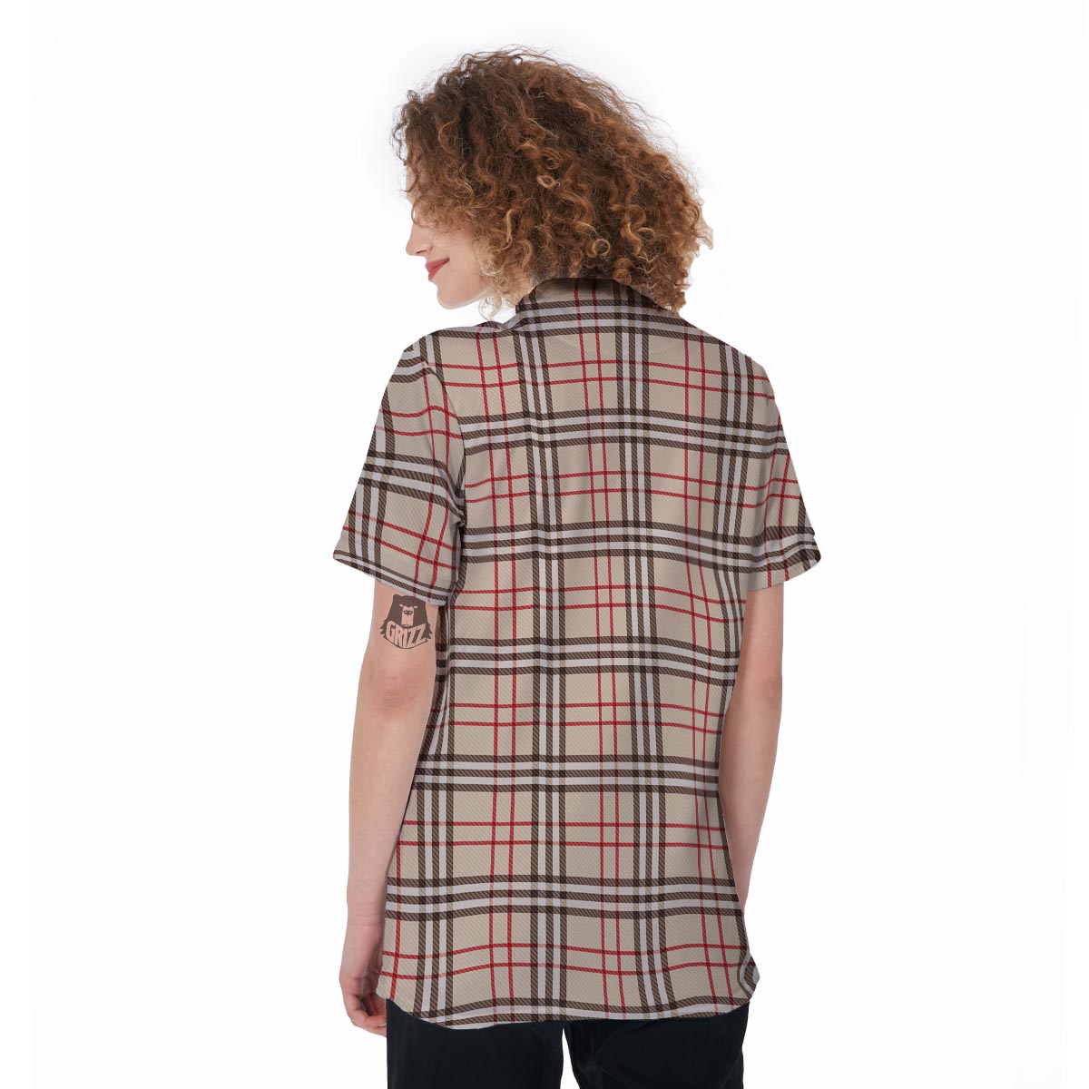 Beige Plaid Tartan Women's Golf Shirts-grizzshop