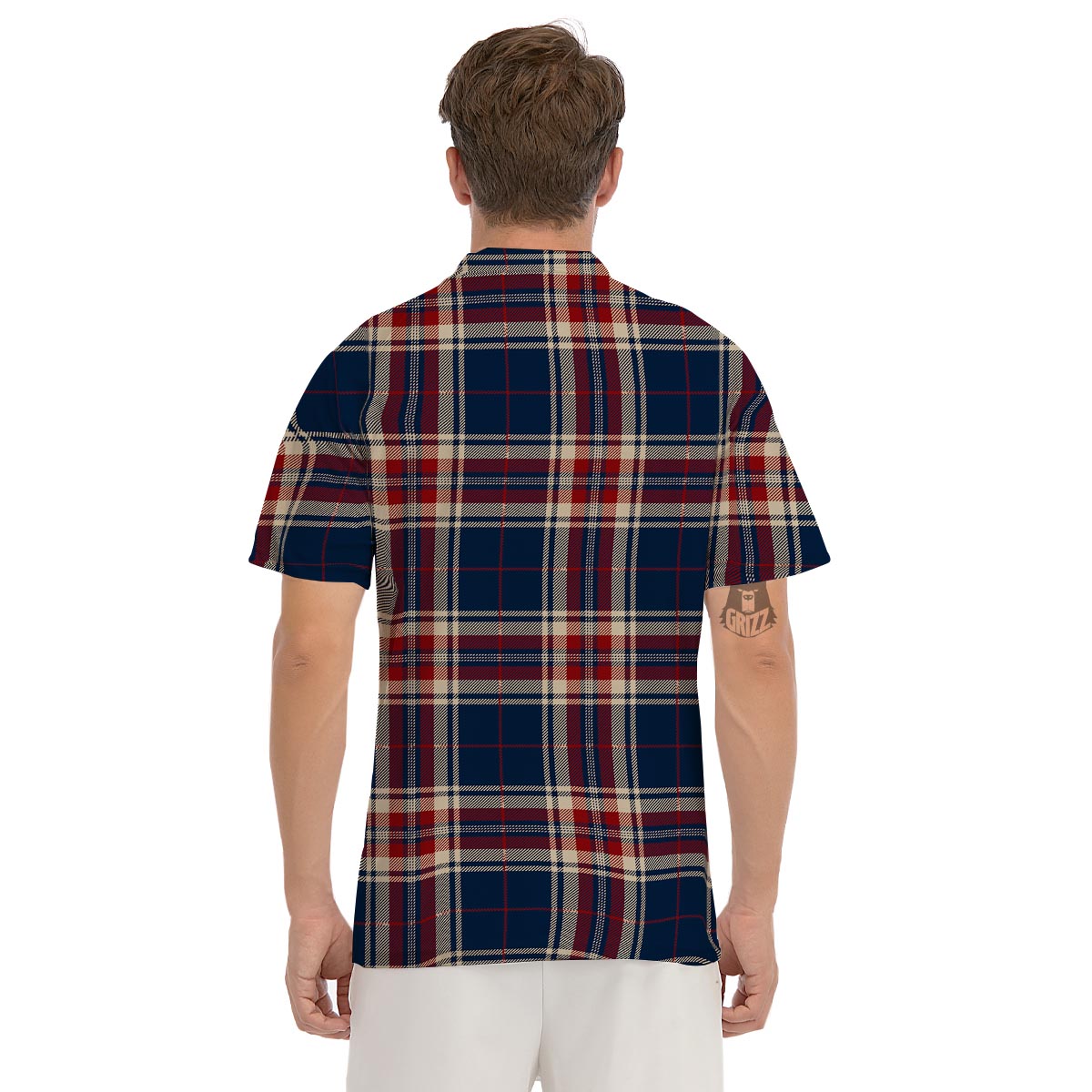 Beige Red And Blue Plaid Tartan Men's Golf Shirts-grizzshop