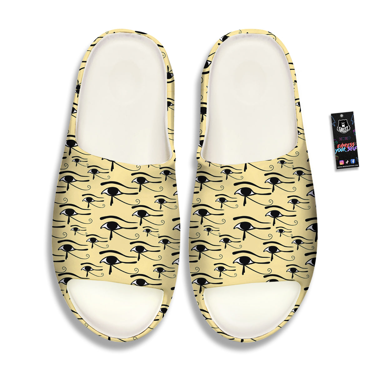 Beige Eye of Horus Print Pattern Sandals-grizzshop