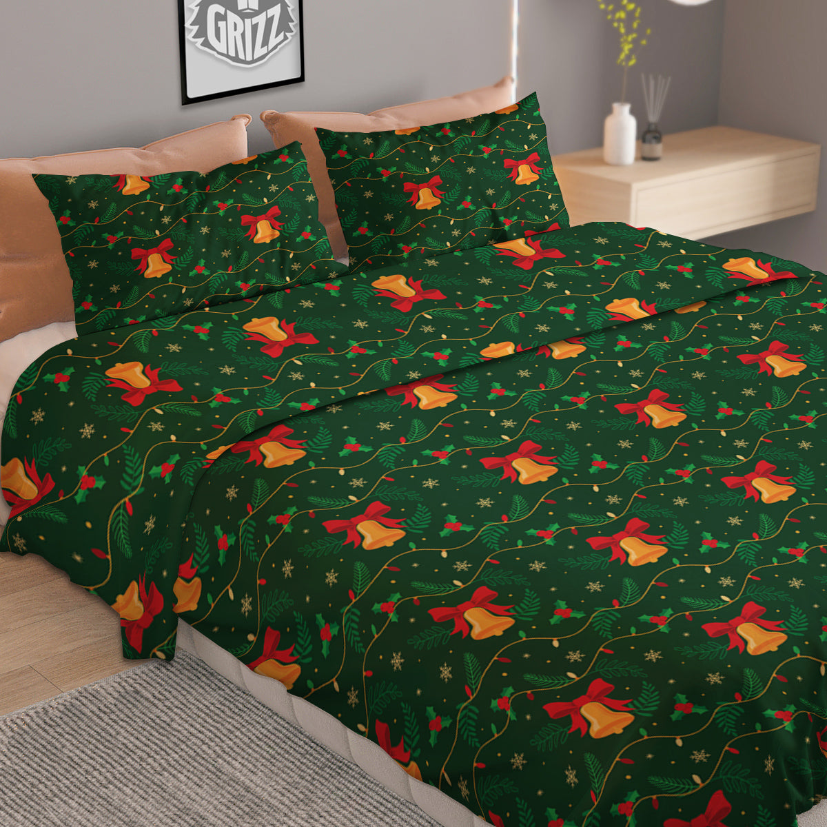 Bell Cute Christmas Print Pattern Duvet Cover Bedding Set