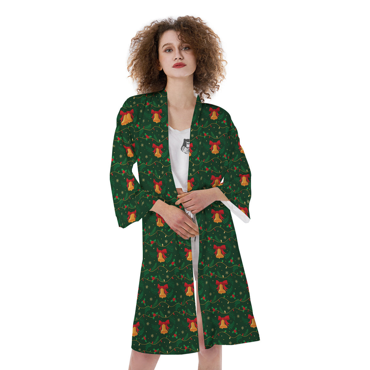 Bell Cute Christmas Print Pattern Kimono-grizzshop