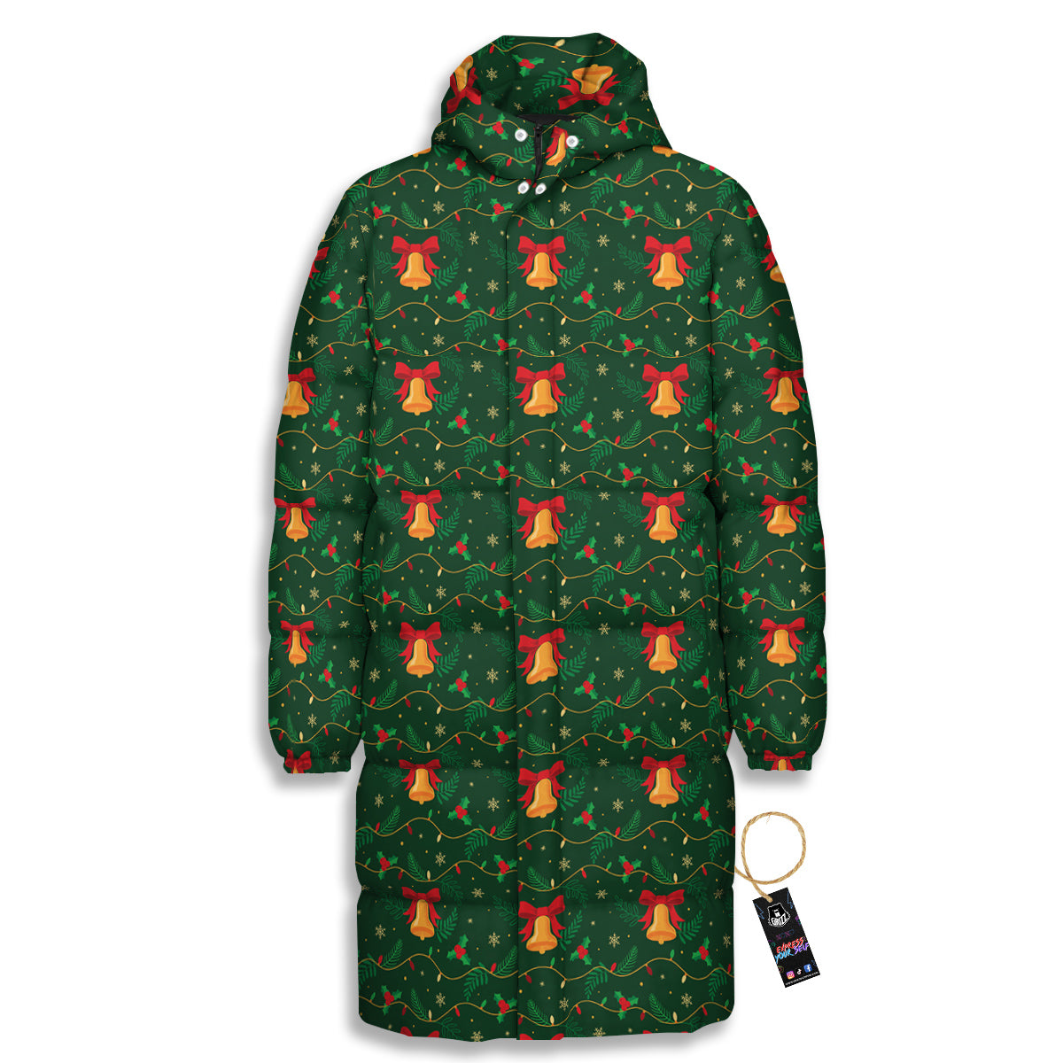 Bell Cute Christmas Print Pattern Long Down Jacket-grizzshop