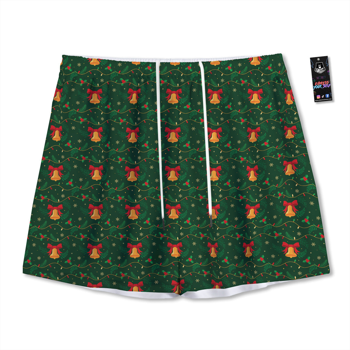Bell Cute Christmas Print Pattern Mesh Shorts