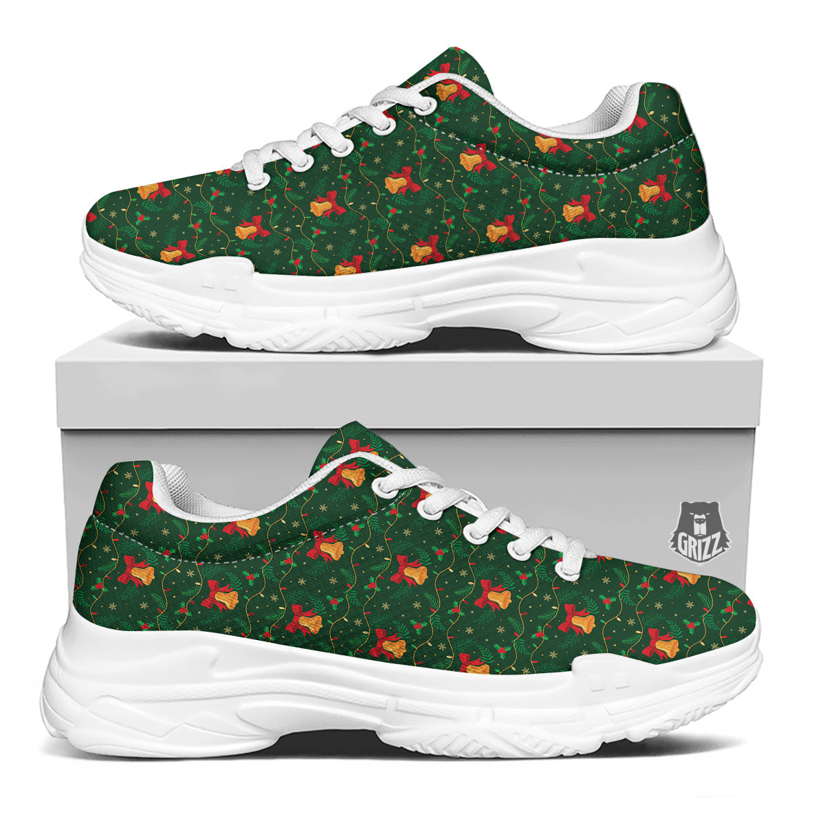 Bell Cute Christmas Print Pattern White Chunky Shoes-grizzshop