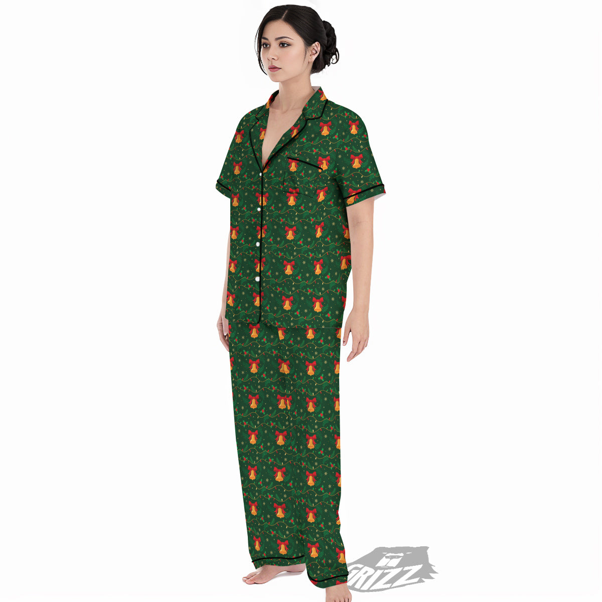 Bell Cute Christmas Print Pattern Women's Pajamas Set-grizzshop
